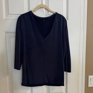 White House Black Market Navy V-Neck Blouse